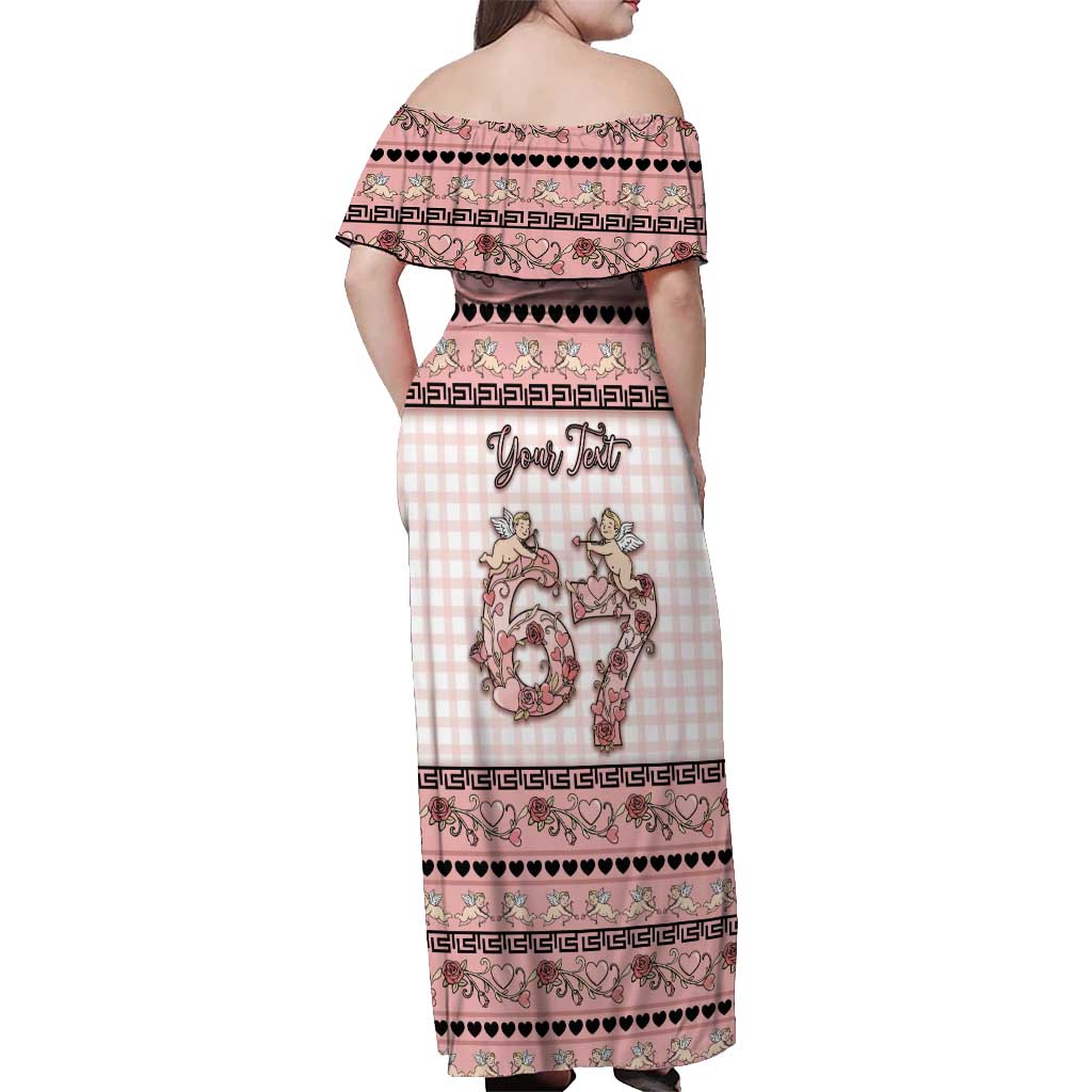 Personalized 67 Valentine's Day Off Shoulder Maxi Dress Vintage Rose And Cupid