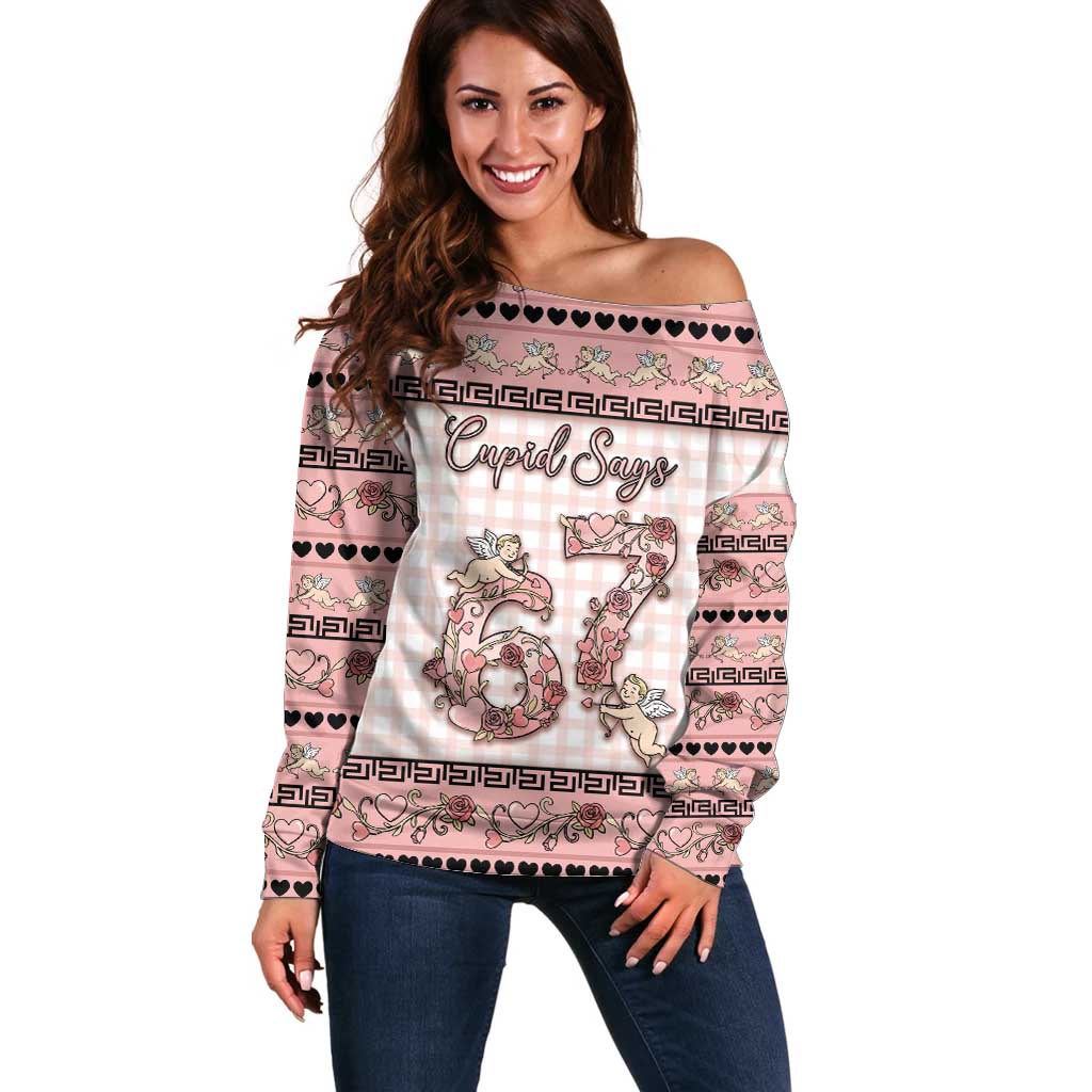 Personalized 67 Valentine's Day Off Shoulder Sweater Vintage Rose And Cupid