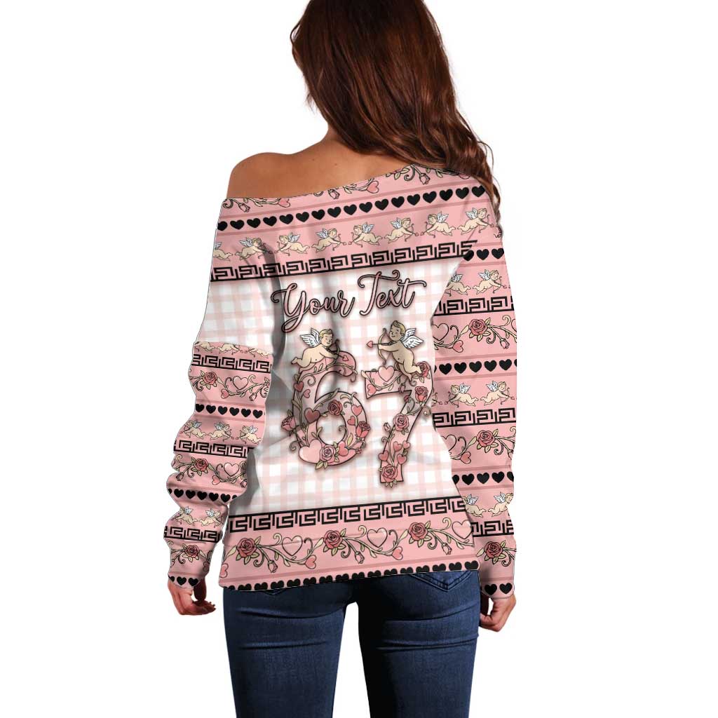 Personalized 67 Valentine's Day Off Shoulder Sweater Vintage Rose And Cupid