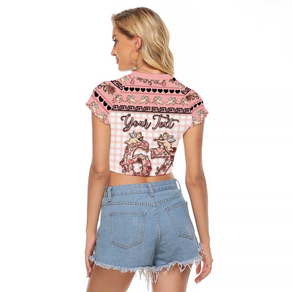 Personalized 67 Valentine's Day Raglan Cropped T Shirt Vintage Rose And Cupid