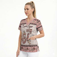 Personalized 67 Valentine's Day Scrub Top Vintage Rose And Cupid