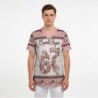 Personalized 67 Valentine's Day Scrub Top Vintage Rose And Cupid
