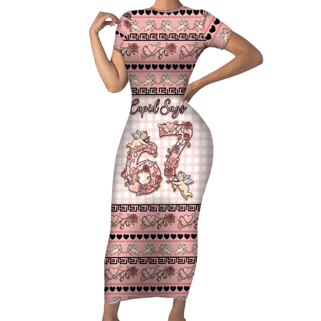 Personalized 67 Valentine's Day Short Sleeve Bodycon Dress Vintage Rose And Cupid