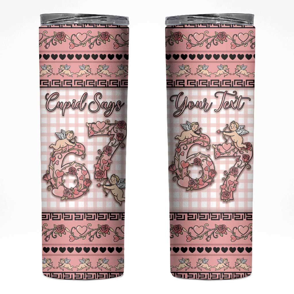 Personalized 67 Valentine's Day Skinny Tumbler Vintage Rose And Cupid