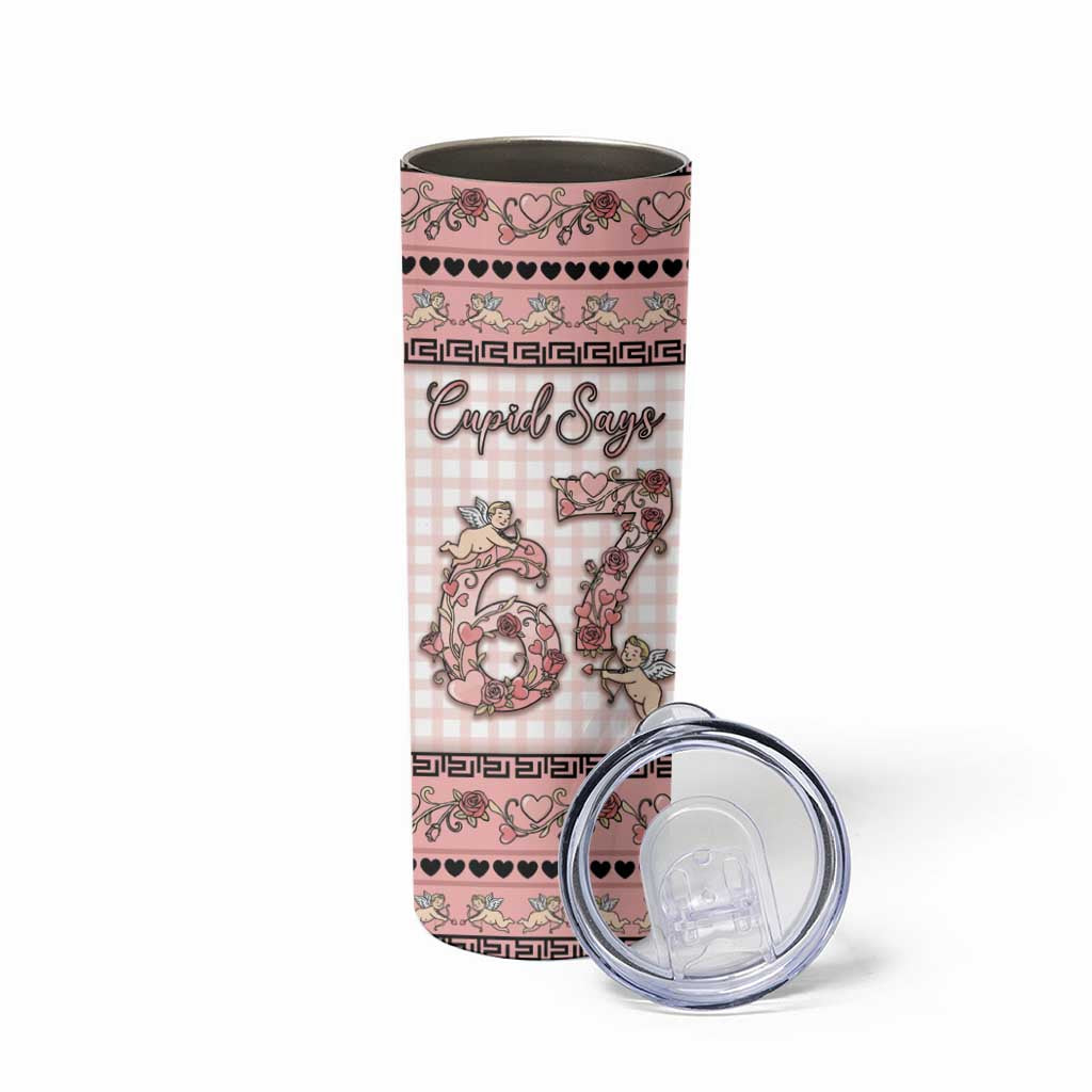Personalized 67 Valentine's Day Skinny Tumbler Vintage Rose And Cupid