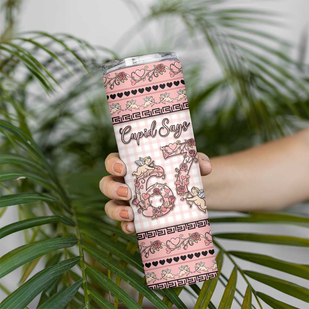 Personalized 67 Valentine's Day Skinny Tumbler Vintage Rose And Cupid