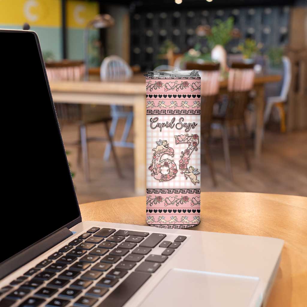 Personalized 67 Valentine's Day Skinny Tumbler Vintage Rose And Cupid