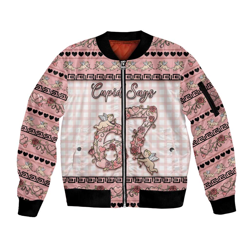 Personalized 67 Valentine's Day Sleeve Zip Bomber Jacket Vintage Rose And Cupid