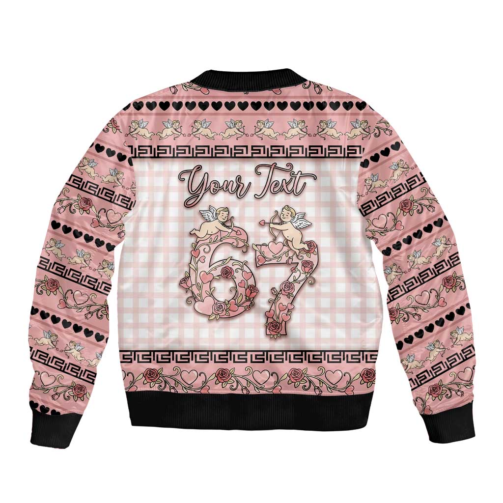 Personalized 67 Valentine's Day Sleeve Zip Bomber Jacket Vintage Rose And Cupid