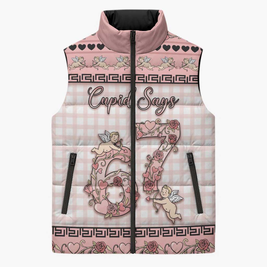 Personalized 67 Valentine's Day Sleeveless Puffer Jacket Vintage Rose And Cupid