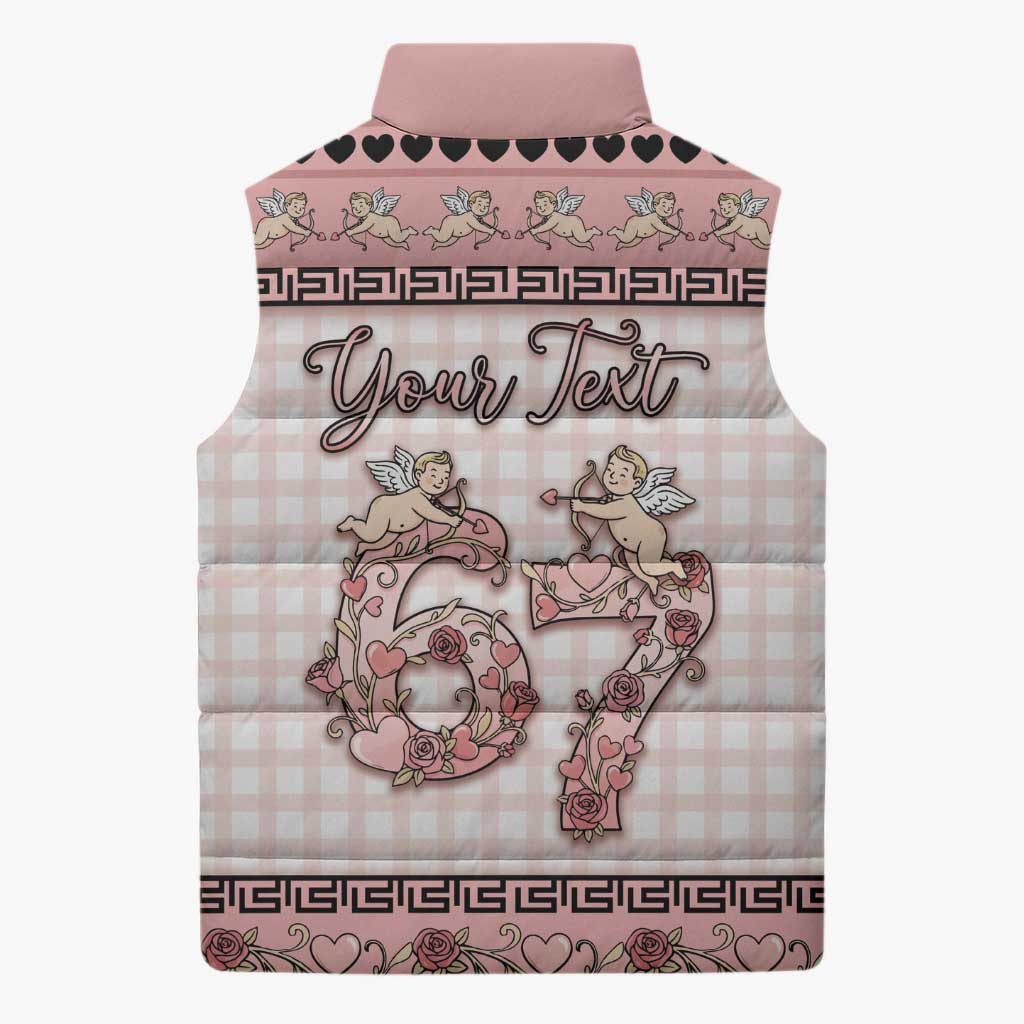 Personalized 67 Valentine's Day Sleeveless Puffer Jacket Vintage Rose And Cupid
