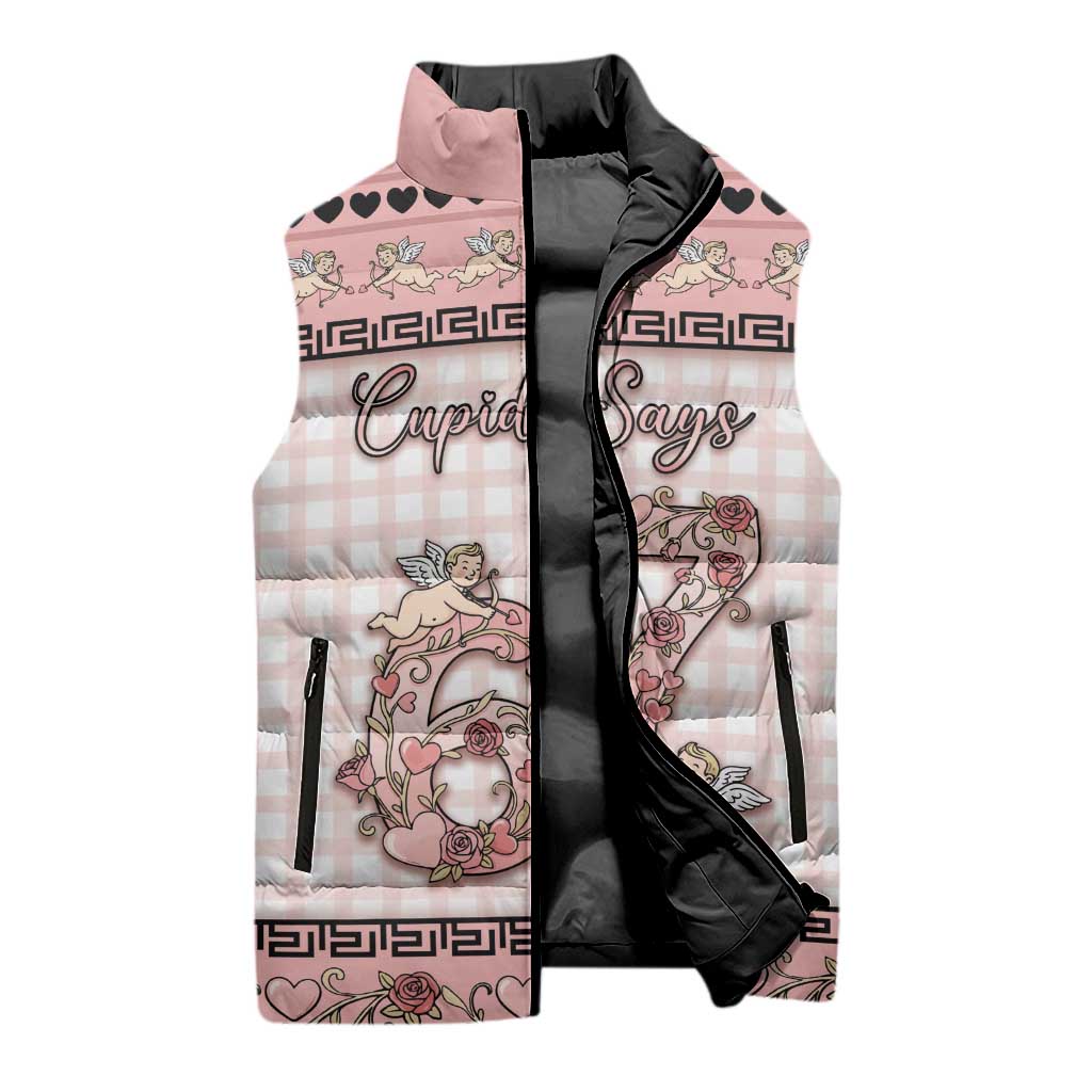 Personalized 67 Valentine's Day Sleeveless Puffer Jacket Vintage Rose And Cupid