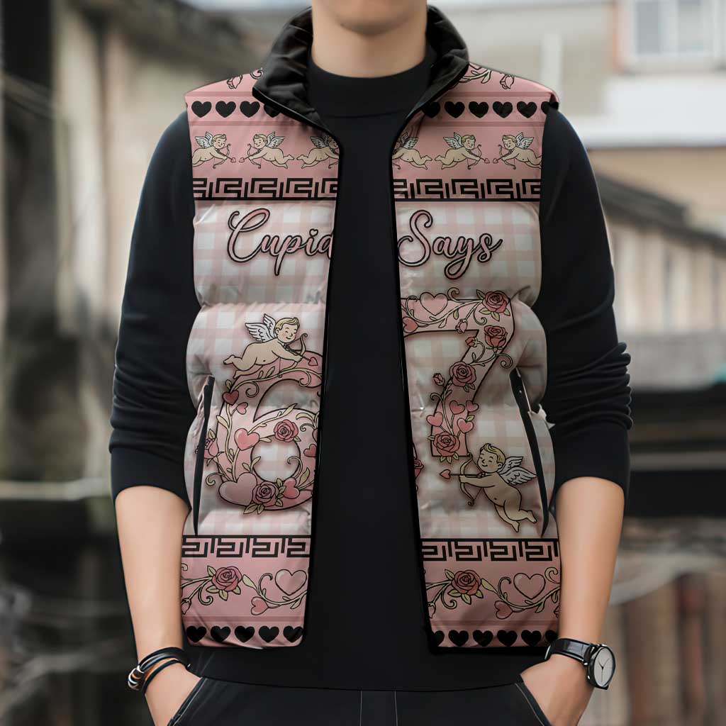 Personalized 67 Valentine's Day Sleeveless Puffer Jacket Vintage Rose And Cupid