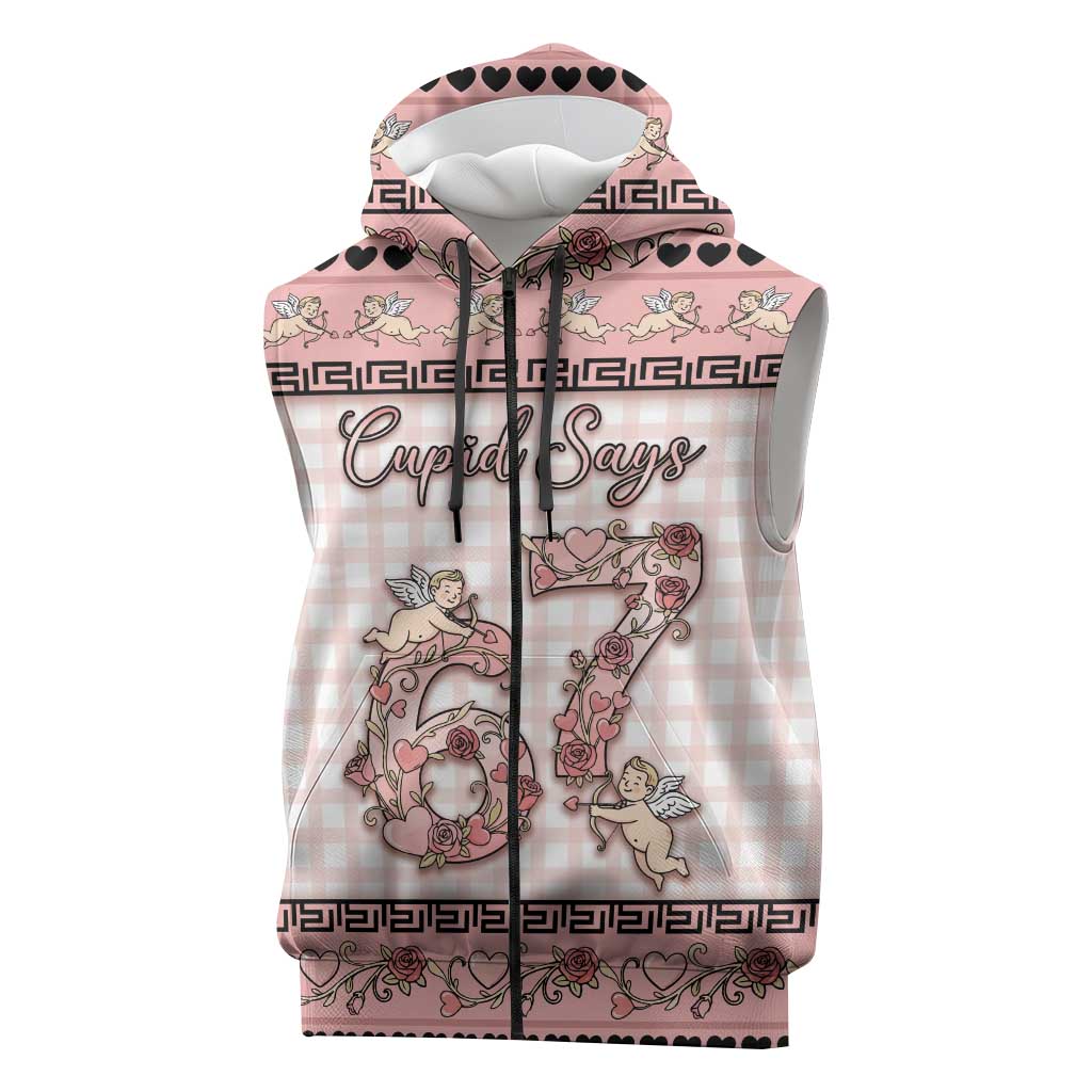 Personalized 67 Valentine's Day Sleeveless Zip Hoodie Vintage Rose And Cupid