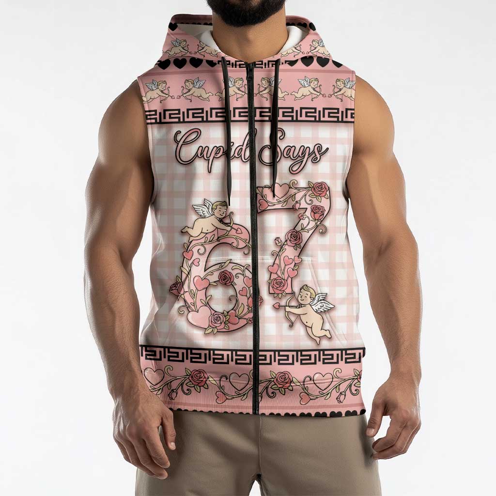 Personalized 67 Valentine's Day Sleeveless Zip Hoodie Vintage Rose And Cupid