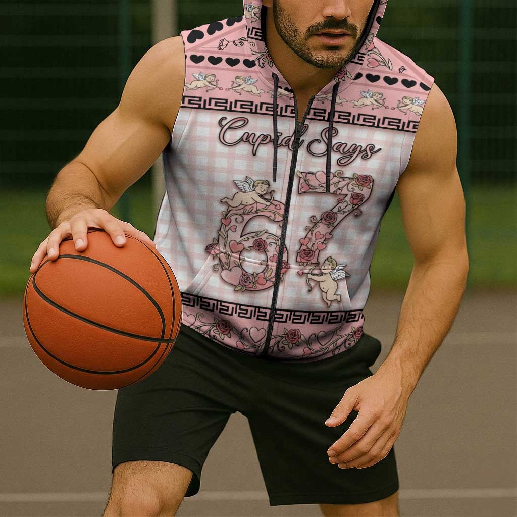 Personalized 67 Valentine's Day Sleeveless Zip Hoodie Vintage Rose And Cupid