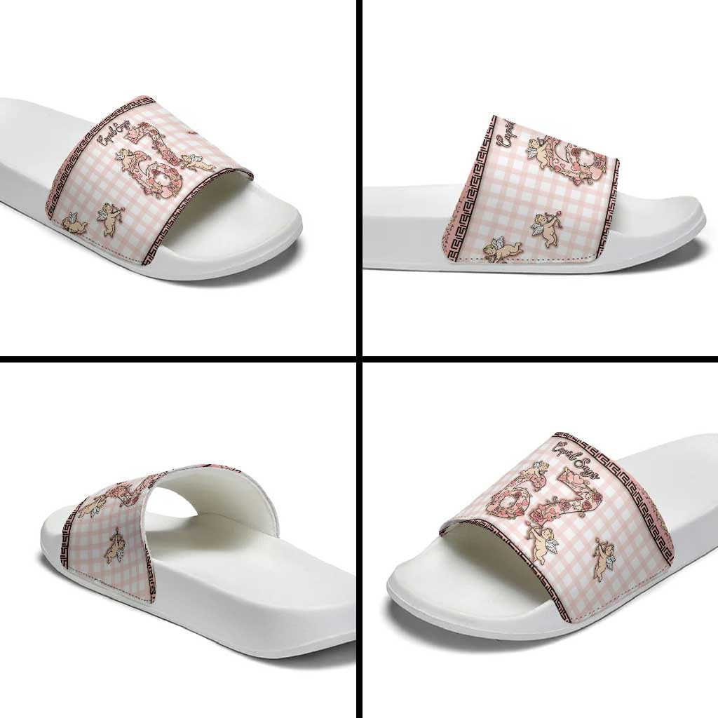 67 Valentine's Day Slide Sandals Vintage Rose And Cupid