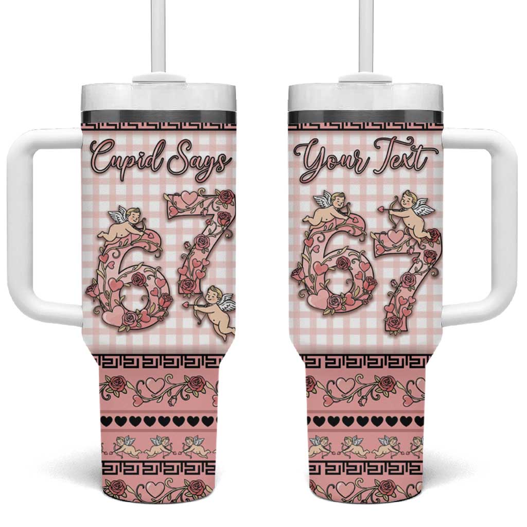 Personalized 67 Valentine's Day Tumbler With Handle Vintage Rose And Cupid