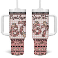 Personalized 67 Valentine's Day Tumbler With Handle Vintage Rose And Cupid