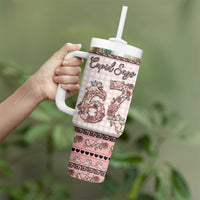 Personalized 67 Valentine's Day Tumbler With Handle Vintage Rose And Cupid
