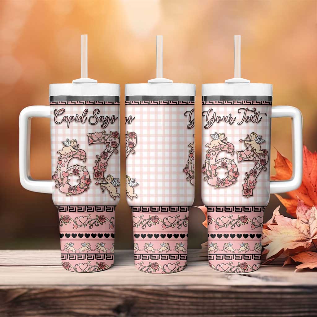 Personalized 67 Valentine's Day Tumbler With Handle Vintage Rose And Cupid