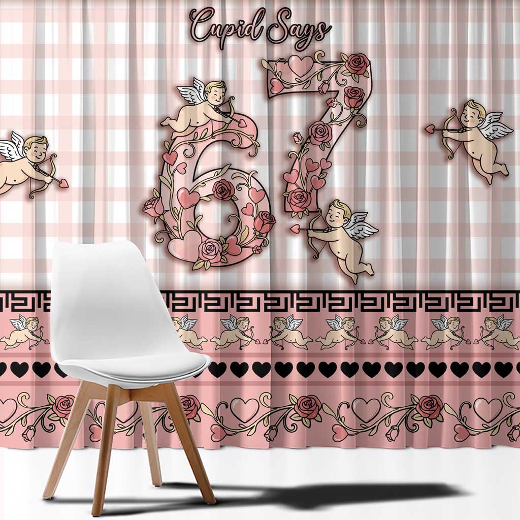 67 Valentine's Day Window Curtain Vintage Rose And Cupid