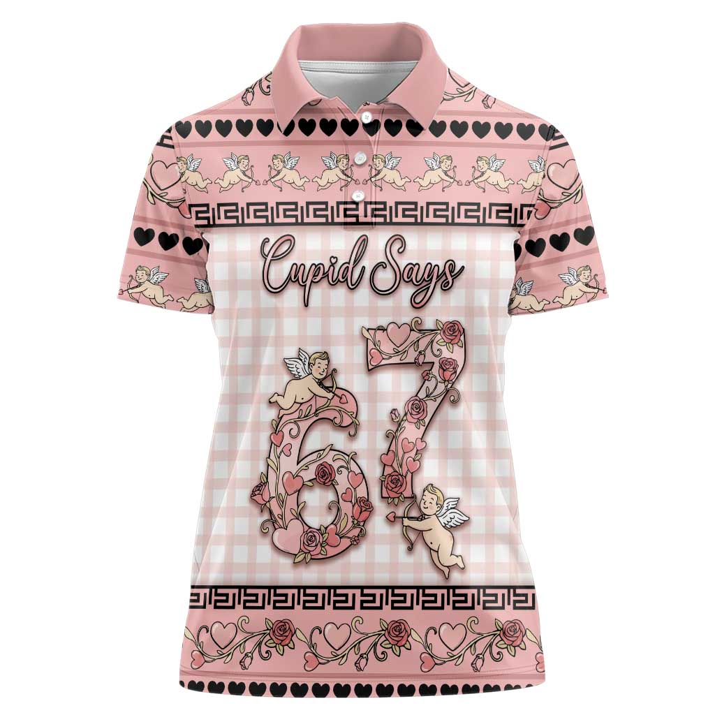 Personalized 67 Valentine's Day Women Polo Shirt Vintage Rose And Cupid
