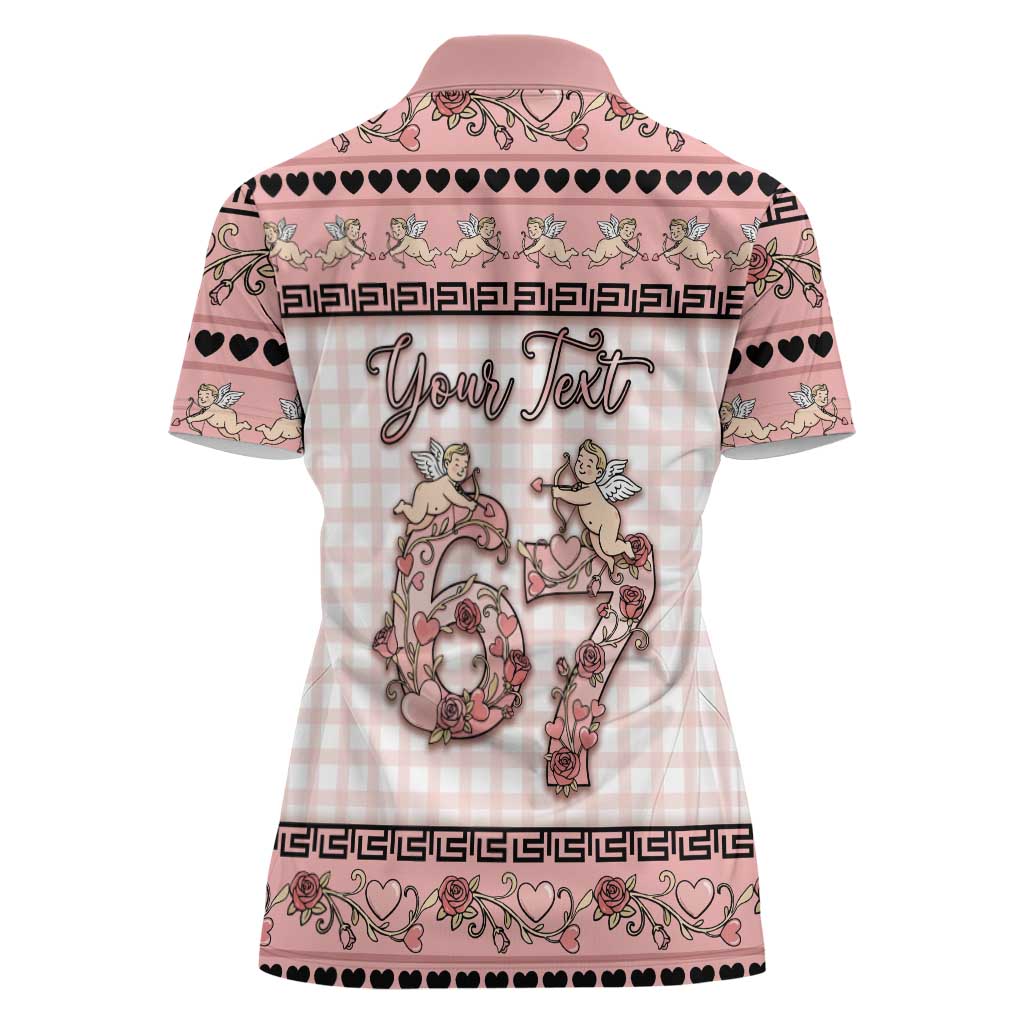 Personalized 67 Valentine's Day Women Polo Shirt Vintage Rose And Cupid