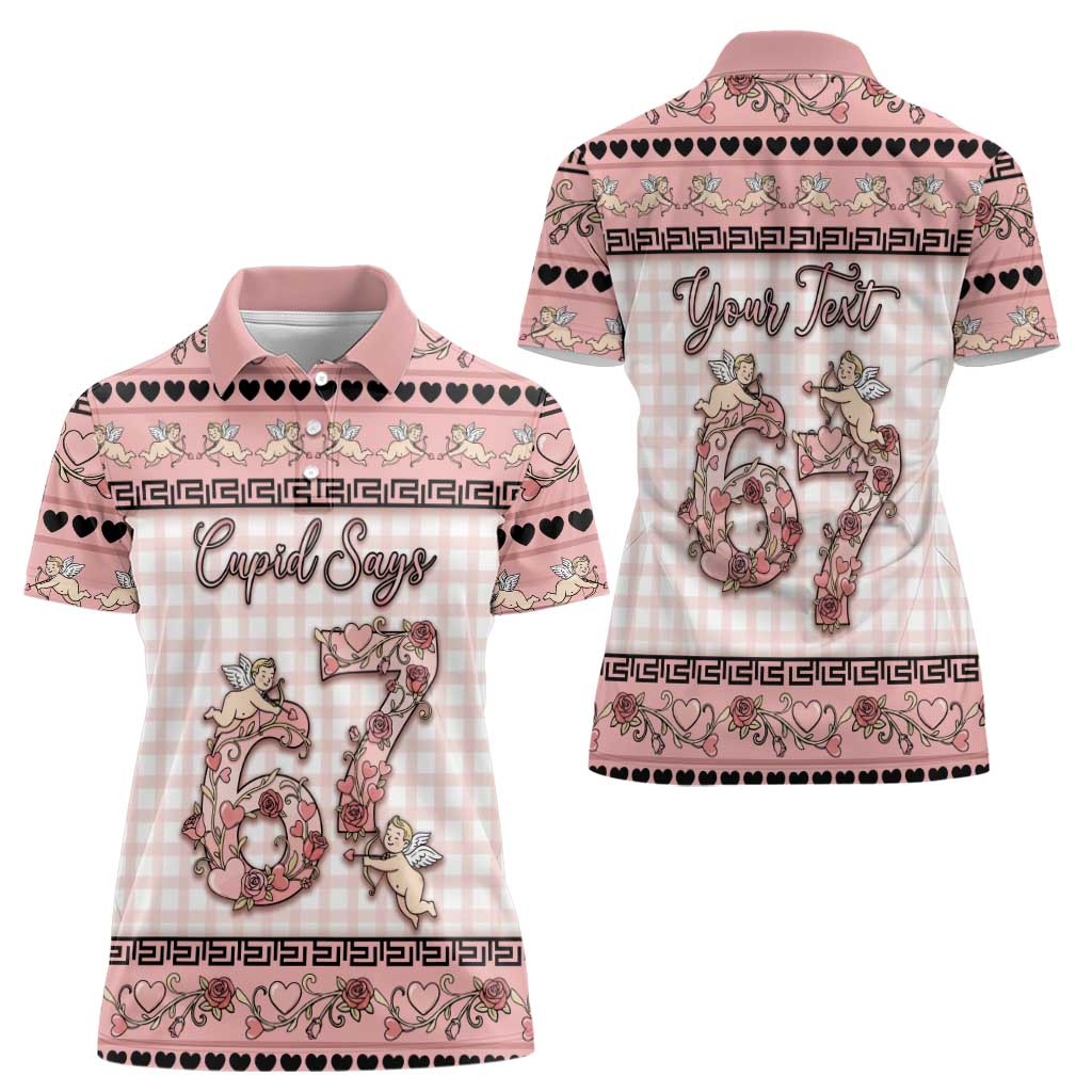 Personalized 67 Valentine's Day Women Polo Shirt Vintage Rose And Cupid