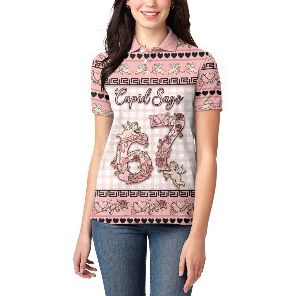 Personalized 67 Valentine's Day Women Polo Shirt Vintage Rose And Cupid