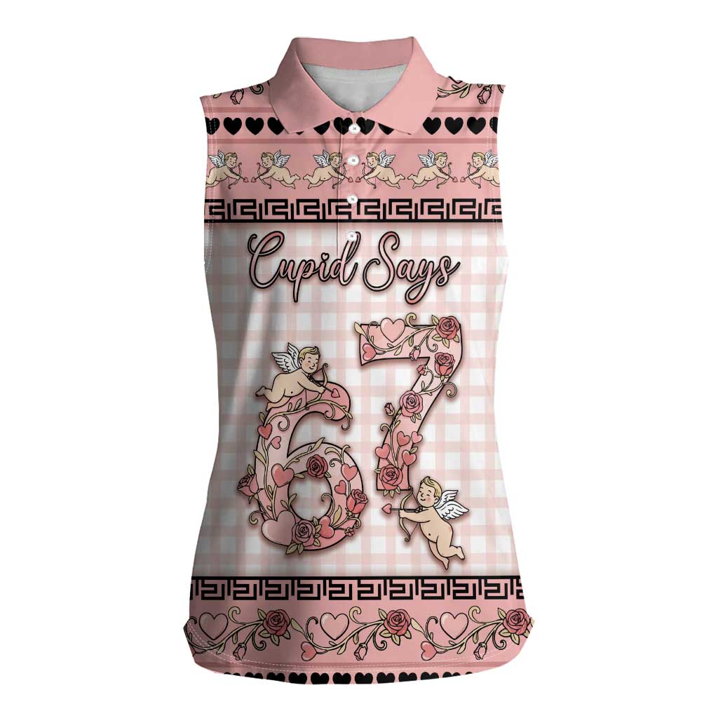Personalized 67 Valentine's Day Women Sleeveless Polo Shirt Vintage Rose And Cupid