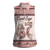 Personalized 67 Valentine's Day Women Sleeveless Polo Shirt Vintage Rose And Cupid