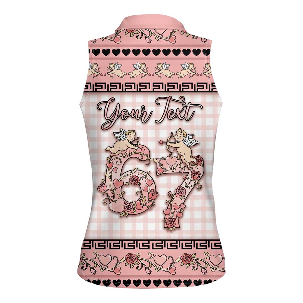 Personalized 67 Valentine's Day Women Sleeveless Polo Shirt Vintage Rose And Cupid