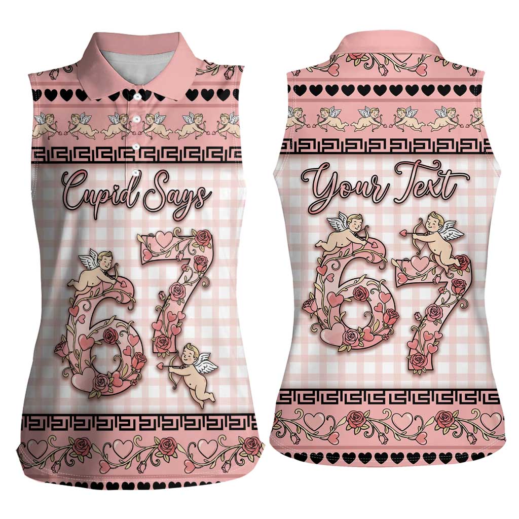 Personalized 67 Valentine's Day Women Sleeveless Polo Shirt Vintage Rose And Cupid