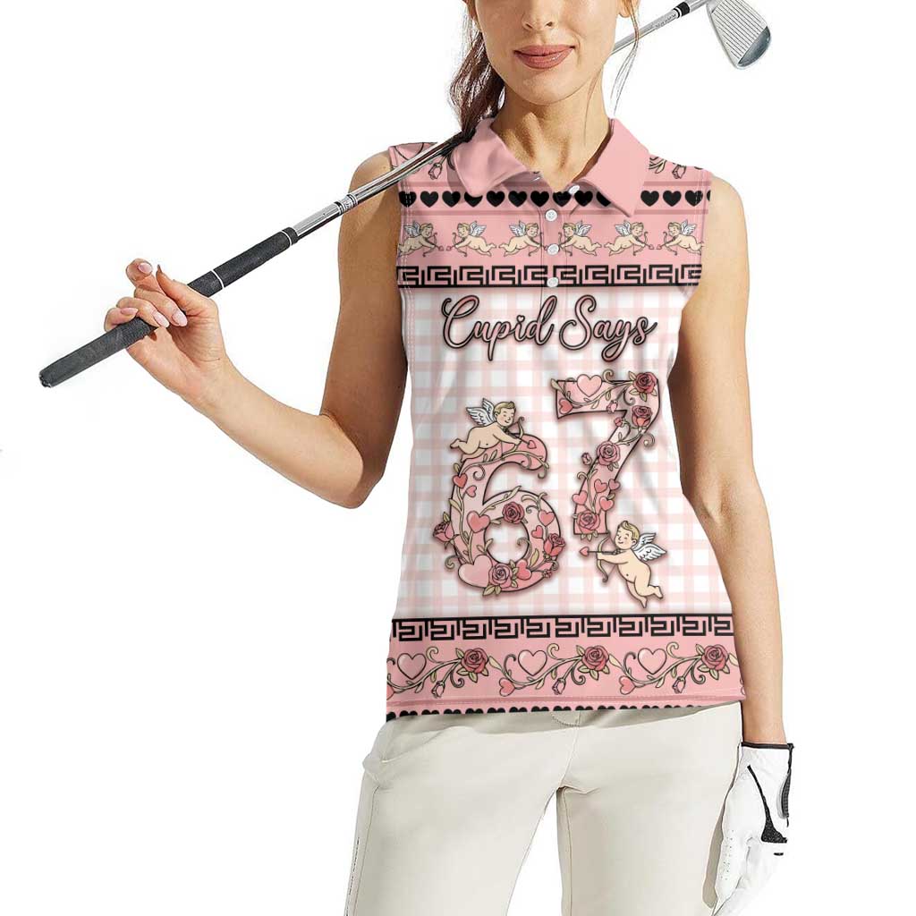 Personalized 67 Valentine's Day Women Sleeveless Polo Shirt Vintage Rose And Cupid