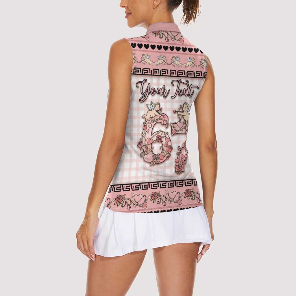 Personalized 67 Valentine's Day Women Sleeveless Polo Shirt Vintage Rose And Cupid
