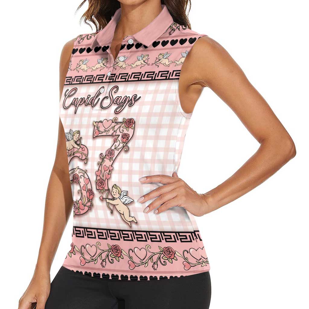 Personalized 67 Valentine's Day Women Sleeveless Polo Shirt Vintage Rose And Cupid