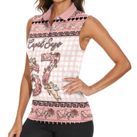 Personalized 67 Valentine's Day Women Sleeveless Polo Shirt Vintage Rose And Cupid