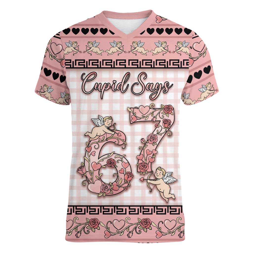 Personalized 67 Valentine's Day Women V-Neck T-Shirt Vintage Rose And Cupid