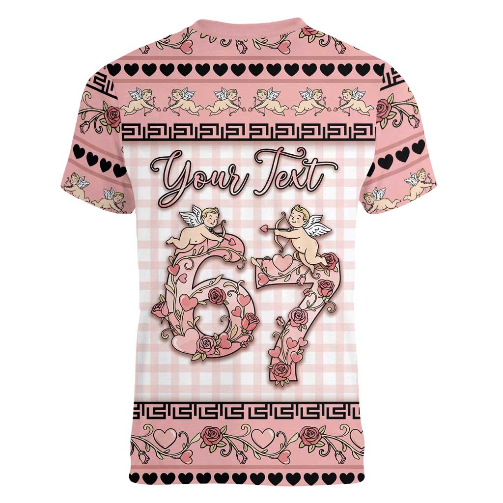Personalized 67 Valentine's Day Women V-Neck T-Shirt Vintage Rose And Cupid
