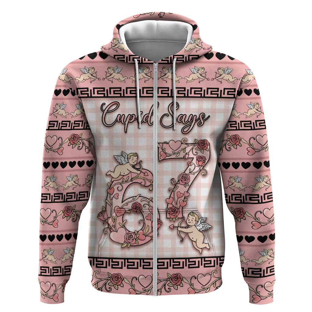 Personalized 67 Valentine's Day Zip Hoodie Vintage Rose And Cupid