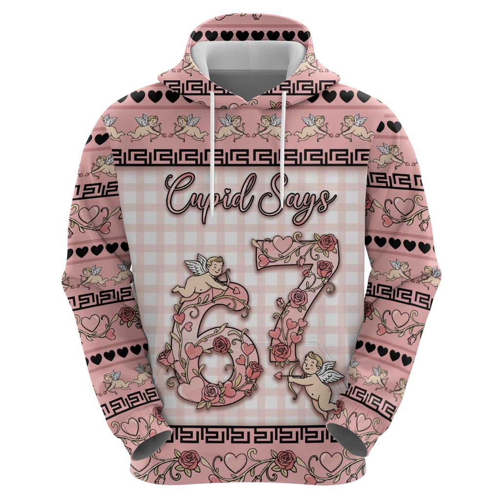 Personalized 67 Valentine's Day Zip Hoodie Vintage Rose And Cupid