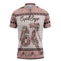 Personalized 67 Valentine's Day Zipper Polo Shirt Vintage Rose And Cupid
