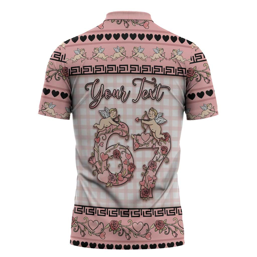 Personalized 67 Valentine's Day Zipper Polo Shirt Vintage Rose And Cupid