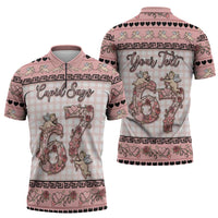 Personalized 67 Valentine's Day Zipper Polo Shirt Vintage Rose And Cupid