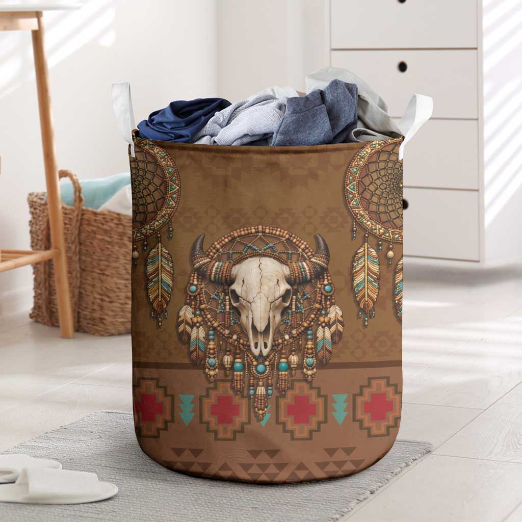 Bison Native American Laundry Basket Tribal Feather Dreamcatcher Boho Style