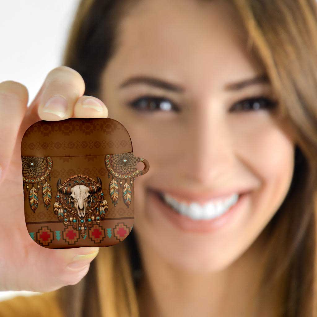 Bison Native American AirPods Case Tribal Feather Dreamcatcher Boho Style
