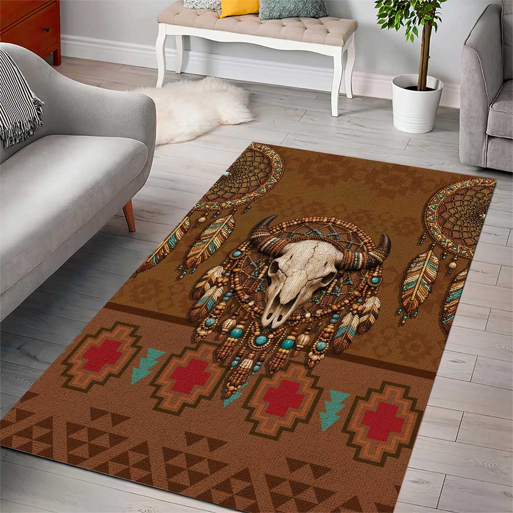Bison Native American Area Rug Tribal Feather Dreamcatcher Boho Style