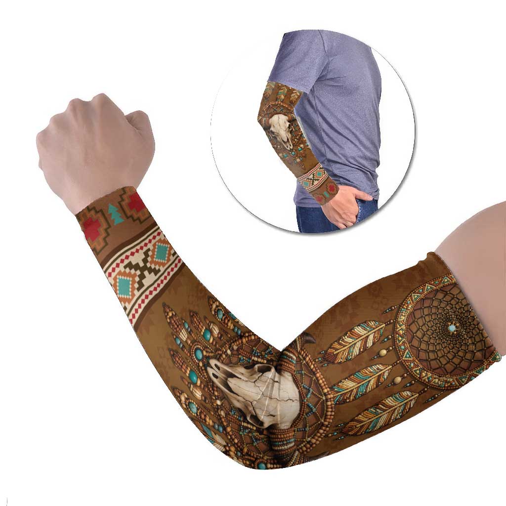 Bison Native American Arm Sleeves Tribal Feather Dreamcatcher Boho Style