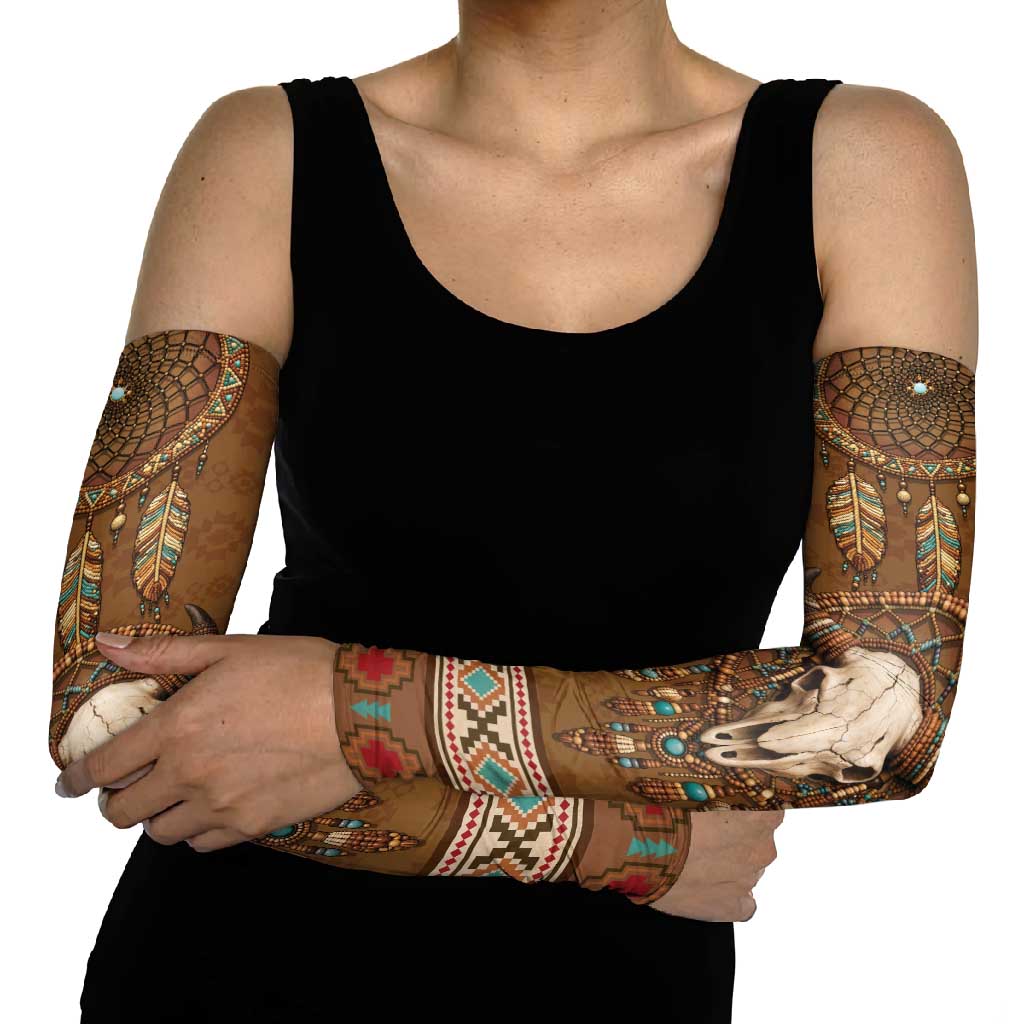 Bison Native American Arm Sleeves Tribal Feather Dreamcatcher Boho Style